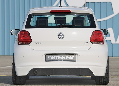 Rieger Tuning spoiler pod originální zadní nárazník vozu Volkswagen Polo VI  (6R) 3/5-dvéř. před faceliftem, r.v. od 04/09-01/14, Provedení vozy s  originální koncovkou na levo straně
