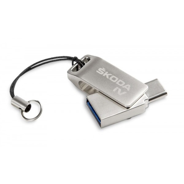 Duální USB Škoda iV original s konektorem USB-C a USB-A (kapacita 32 GB) - stříbrný