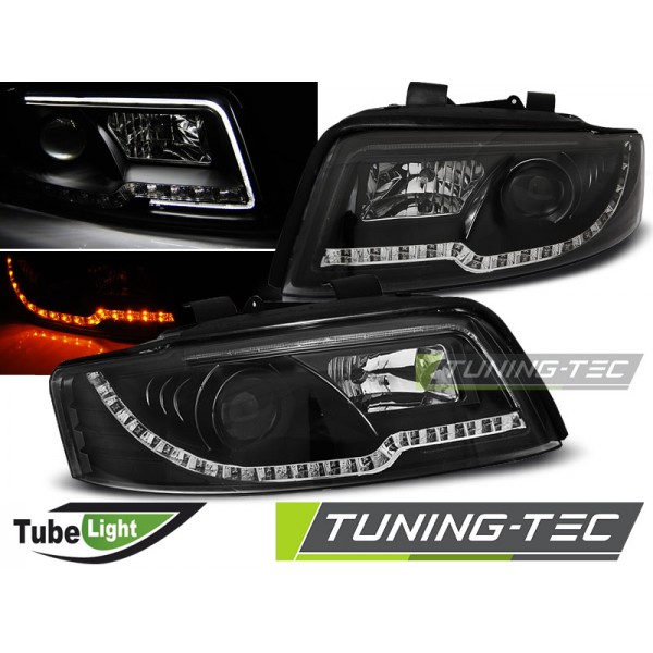 Audi A4 00-04 - přední černá světla s LED svícením TUBE LIGHTS a LED blinkrem