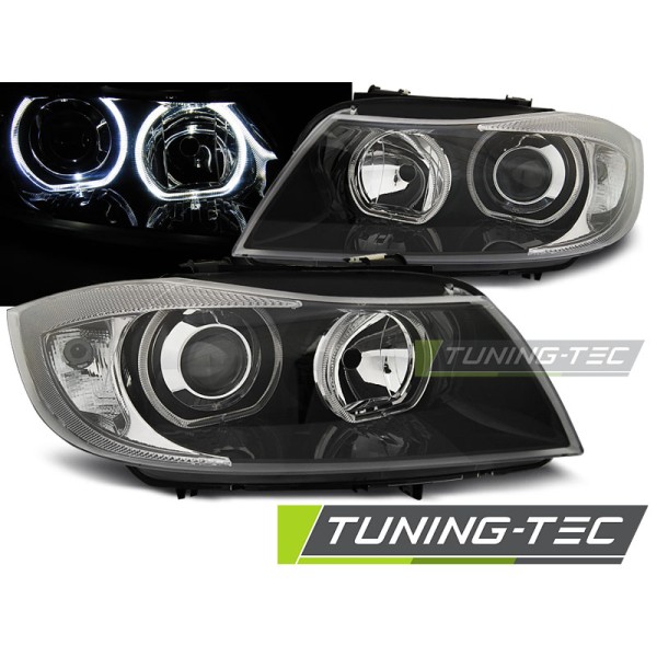BMW E90/E91 05-11 - přední černá světla s ANGEL EYES