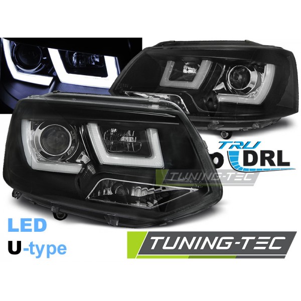 VW T5 10-15 - přední černá světla U-TYPE s LED denním svícením