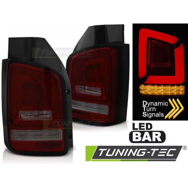VW T5 10-15 - zadní LED světla červeno kouřová LED BAR s dynamickým blinkrem