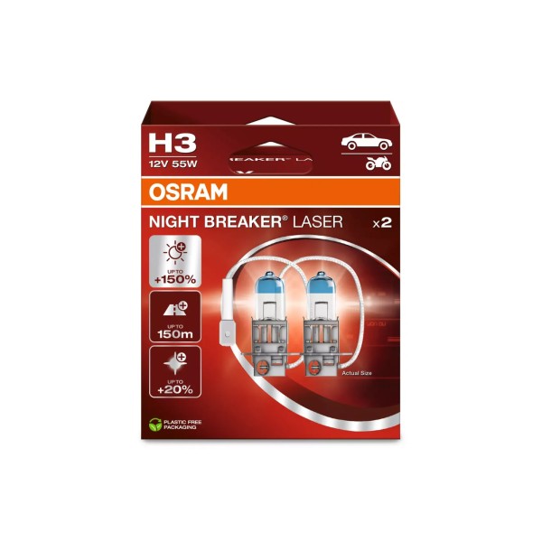 OSRAM NIGHT BREAKER LASER autožárovky H3 - o 150% více světla, 2 ks v balení