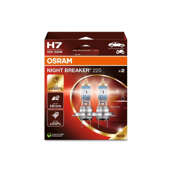 OSRAM NIGHT BREAKER 220 autožárovky H7 - o 220% více světla, 2 ks v balení