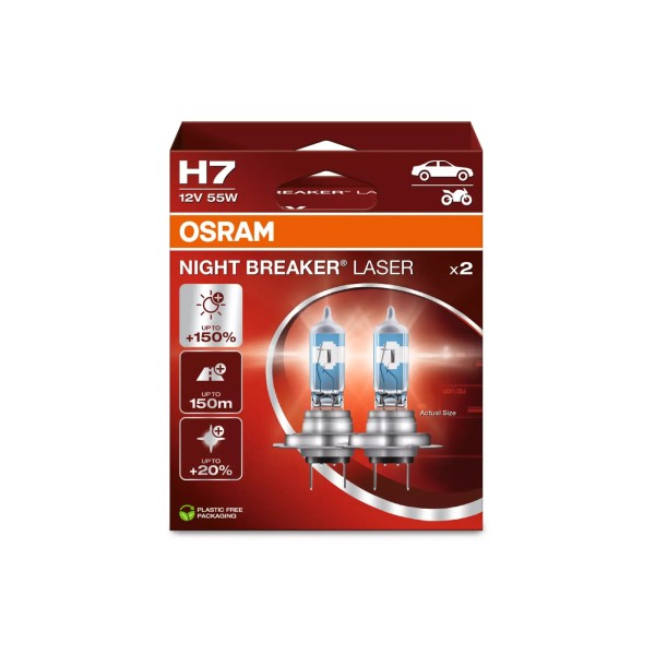 OSRAM NIGHT BREAKER LASER autožárovky H7 - o 150% více světla, 2 ks v balení