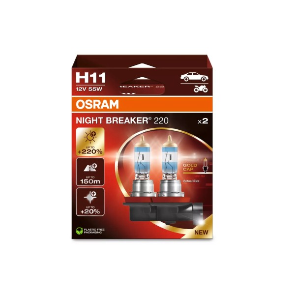 OSRAM NIGHT BREAKER 220 autožárovky H11 - o 220% více světla, 2 ks v balení