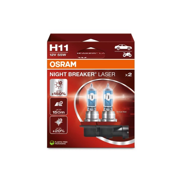 OSRAM NIGHT BREAKER LASER autožárovky H11 - o 150% více světla, 2 ks v balení