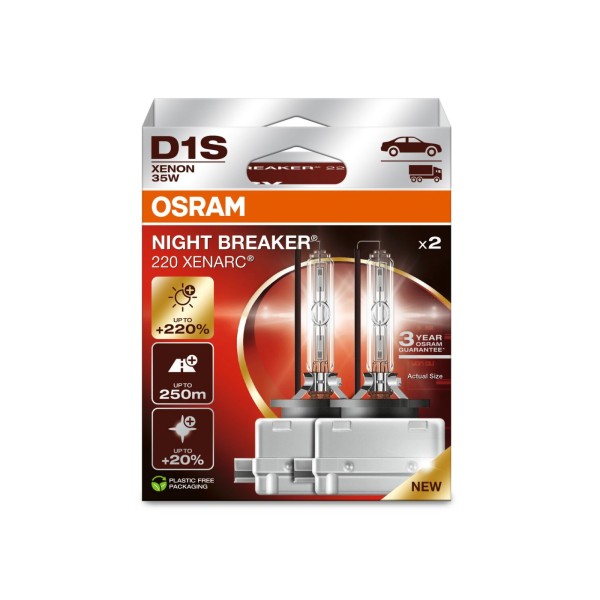 OSRAM XENARC NIGHT BREAKER D1S xenonové výbojky, 35 W, PK32d-2 - o 220% více světla, 2 ks v balení