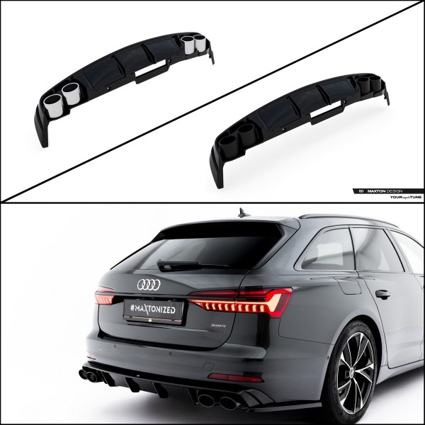 Audi A6 C8 2018-2023, vložka zadního nárazníku s imitacemi koncovek výfuku, Maxton Design