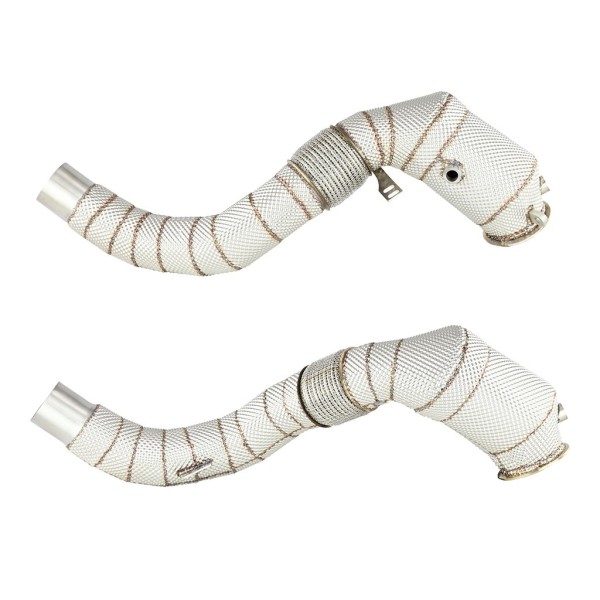 Nerezová downpipe pro BMW X5 F15 50ix 4.0l/4.4l N63B 2015+ s katalyzátorem + tepelný štít