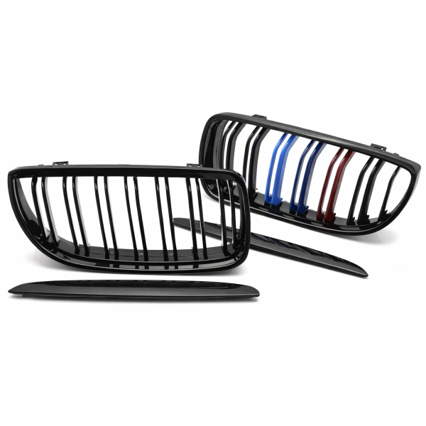 BMW E90/E91 2005-2008 - Přední maska double bar ČERNÁ LESKLÁ s trikolórou