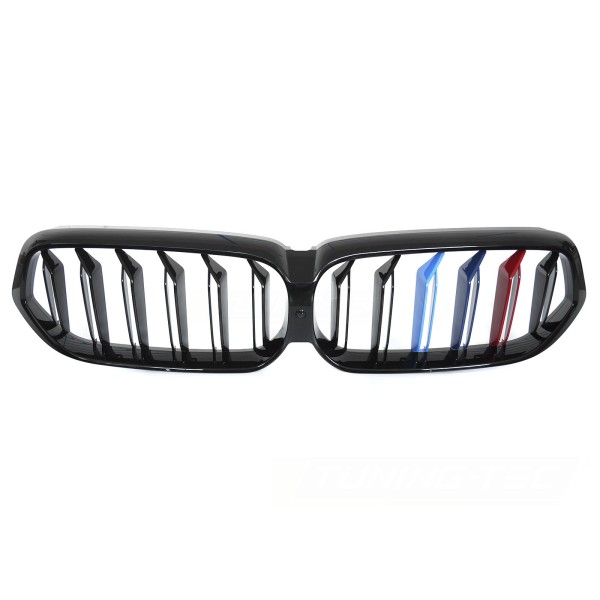 BMW G32 LCI 2020-2023 - Přední maska černá lesklá double bar s trikolórou