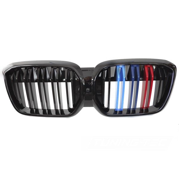 BMW iX3 G08 LCI 2021-2025 - Přední maska černá lesklá double bar s trikolórou