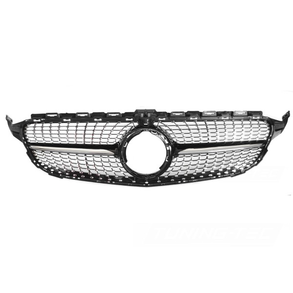 Mercedes třídy C W205/S205 2018-2021 - Přední maska DIAMOND černá s chromem a otvorem pro kameru