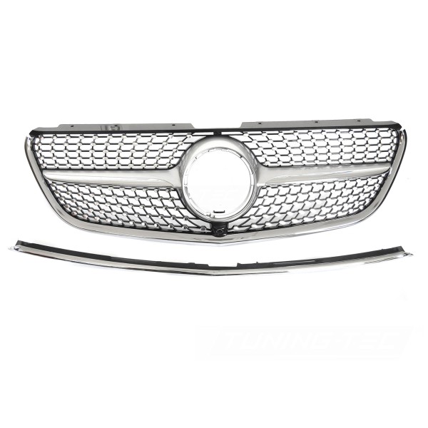 Mercedes Vito W447 2014-2019 - Přední maska DIAMOND STYLE stříbrná s chromem