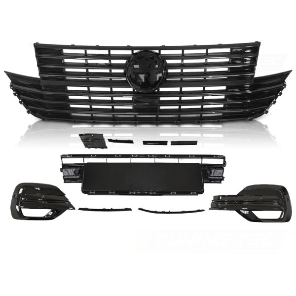 VW T6.1 20- Mřížka s díly nárazníku a držákem loga GLOSSY BLACK