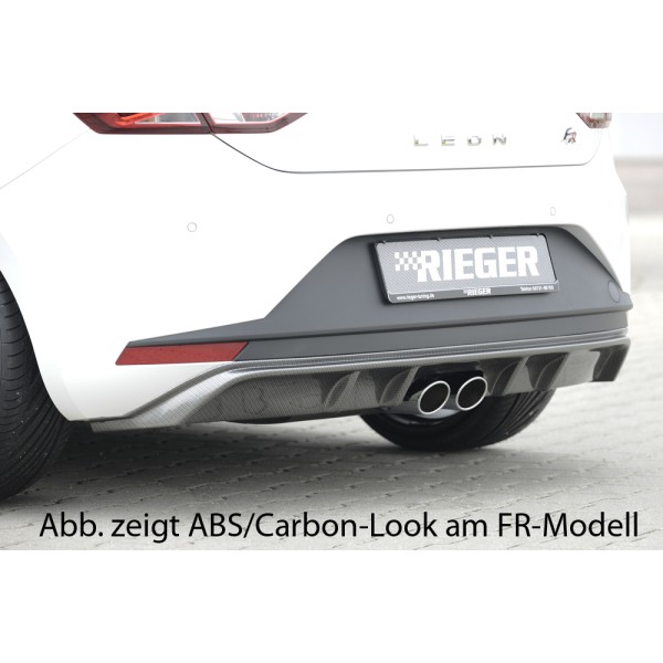Rieger spoiler pod zadní nárazník pro Seat Leon 5F 3-dvéř. (sc), 5-dvéř. před faceliftem r.v. 10/12-12/16, plast ABS bez povrchové úpravy, pro dvojitou koncovku uprostřed