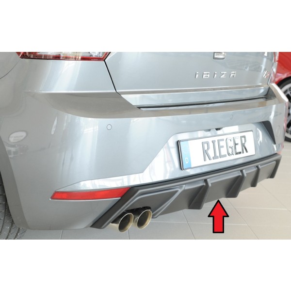 Rieger vložka zadního nárazníku pro Seat Ibiza KJ 5-dvéř., plast ABS bez povrchové úpravy, pro dvojitou koncovku vlevo 2x76 mm