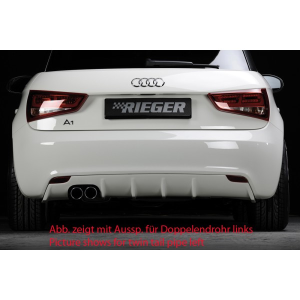 Rieger vložka zadního nárazníku pro Audi A1 8X 3-dvéř., 5-dvéř. (sportback) před faceliftem, plast ABS bez povrchové úpravy, mimo S-Line, pro orig. koncovku vlevo