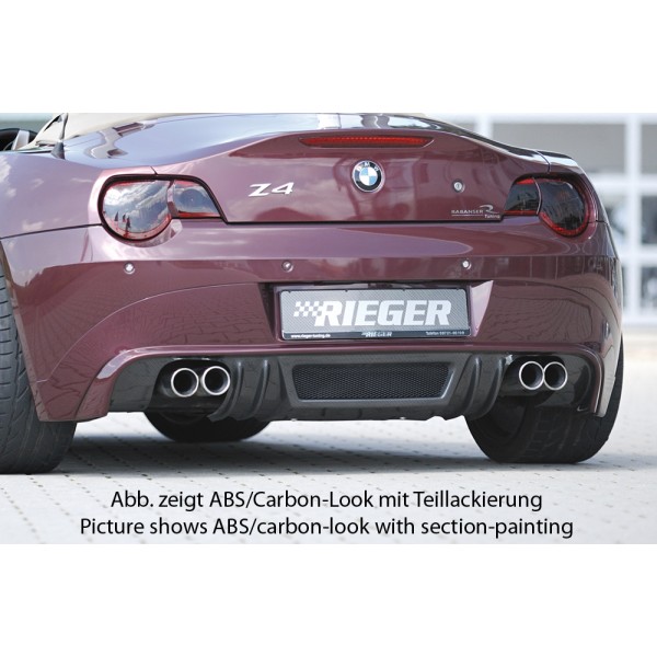 Rieger spoiler pod zadní nárazník pro BMW Z4 E85 roadster před faceliftem r.v. 02/03-12/05, plast ABS bez povrchové úpravy, pro vozy s dvojitou koncovkou na obou stranách 4x76 mm