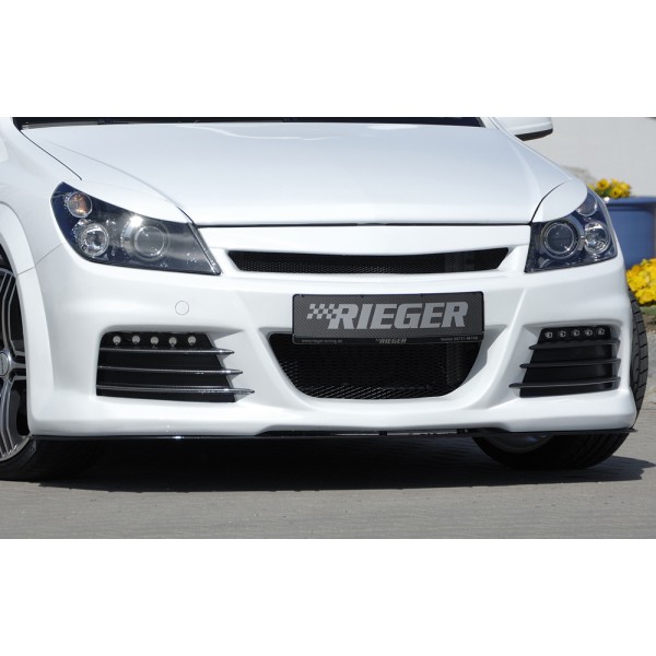 Rieger kompletní přední nárazník pro Opel Astra H vč. GTC, Twin-Top 3-dvéř., 5-dvéř., caravan, hatchback, kabriolet, plast ABS bez povrchové úpravy, s výřezy na světla pro denní svícení