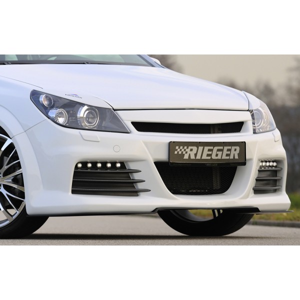 Rieger kompletní přední nárazník pro Opel Astra H vč. GTC, Twin-Top 3-dvéř., 5-dvéř., caravan, hatchback, kabriolet, plast ABS bez povrchové úpravy, s malým výřezem pro ostřikovače předních světlometů, s výřezem na světla pro denní svícení
