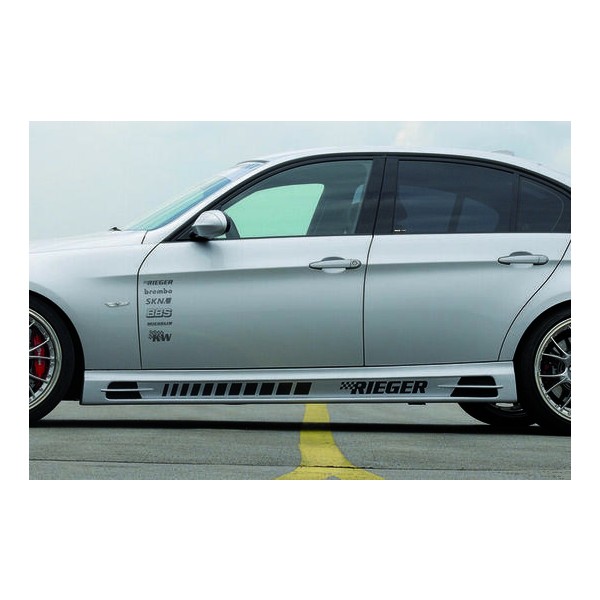 Rieger boční práh mont. strana levá pro BMW řada 3 E90, E91 sedan, touring vč. faceliftu, r.v. 03/05-08/08, 08/05-08/08, 09/08-, plast ABS bez povrchové úpravy, s prolisem, s prolisem a dvěma výřezy