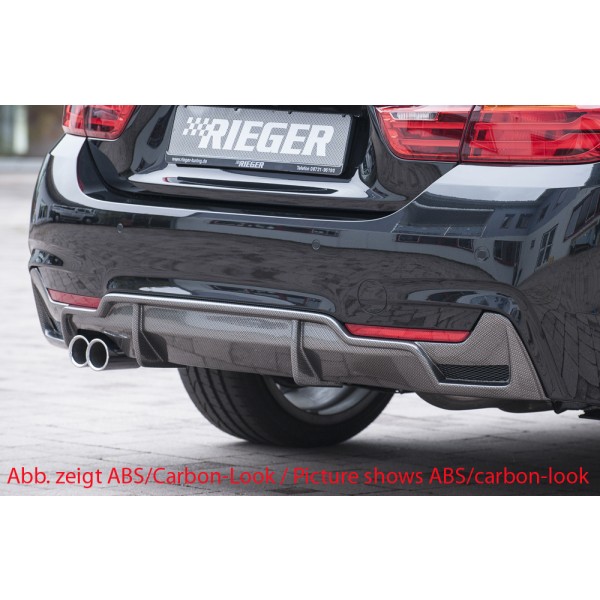 Rieger vložka zadního nárazníku pro BMW řada 4 F32, F33, F36 coupe (3-dvéř.), gran coupe (5-dvéř.), kabriolet vč. faceliftu, plast ABS bez povrchové úpravy, pro orig. dvojitou koncovku vlevo vč. mřížky
