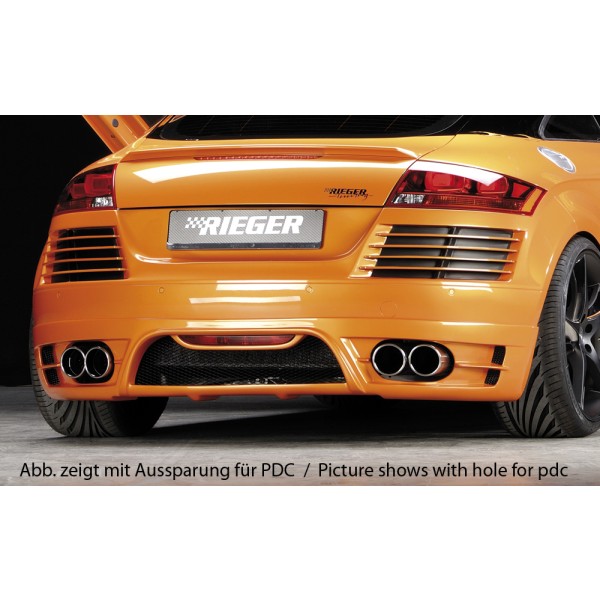 Rieger kompletní zadní nárazník pro Audi TT 8J kupé, roadster, plast ABS bez povrchové úpravy, pro vozy bez parkovacího asistenta (PDC), pro dvojité koncovky na obou stranách