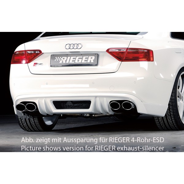 Rieger spoiler pod zadní nárazník pro Audi A5 S5 B8, B81 Sportback před faceliftem r.v. 06/07-07/11, plast ABS bez povrchové úpravy, S-Line, pro orig. koncovky na obou stranách