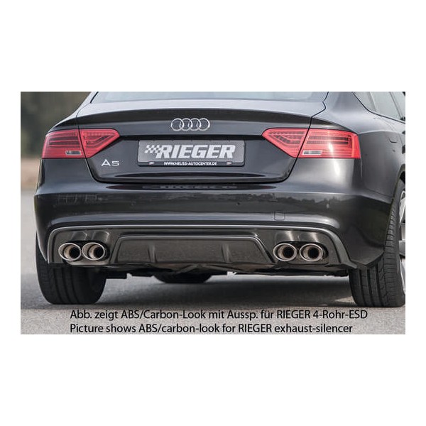Rieger vložka zadního nárazníku pro Audi A5 B8, B81 Sportback po faceliftu, plast ABS bez povrchové úpravy, S-Line, pro orig. dvojitou koncovku vlevo
