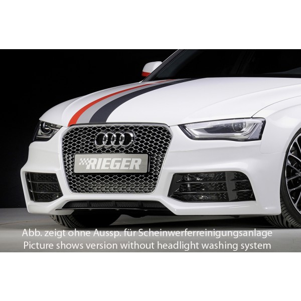 Rieger kompletní přední nárazník pro Audi A4 B8, B81 avant, sedan po faceliftu, plast ABS bez povrchové úpravy, pouze pro masku RS4, pro vozy s ostřikovači světlometů