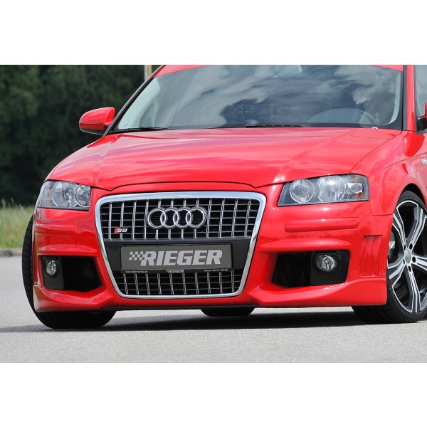 Rieger kompletní přední nárazník R-Frame pro Audi A3 8P 3-dvéř., 5-dvéř., Sportback, plast ABS bez povrchové úpravy, s držáky pro originální mlhová světla, s žebrováním