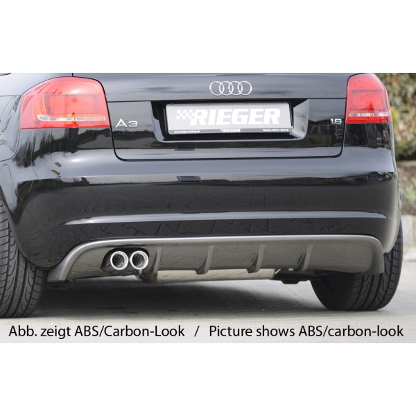 Rieger vložka zadního nárazníku pro Audi A3 8P 3-dvéř., kabriolet po faceliftu, plast ABS bez povrchové úpravy, pro dvojitou koncovku vlevo 2x76 mm