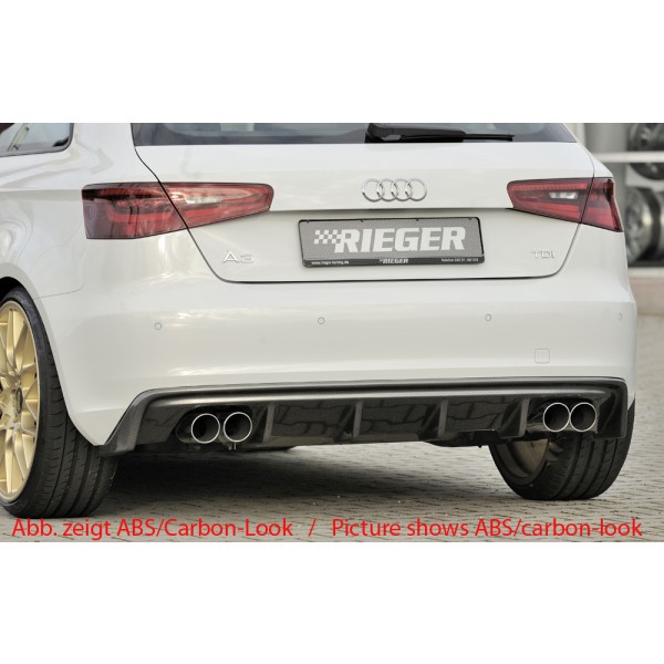 Rieger vložka zadního nárazníku pro Audi A3 8V 3-dvéř. (hatchback 8V1), 5-dvéř. (sportback 8VA) před faceliftem, plast ABS bez povrchové úpravy, mimo S-Line, pro dvojité koncovky na obou stranách