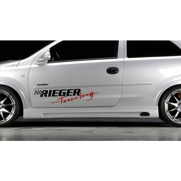 Rieger boční práh mont. strana levá pro Opel Corsa C 3-dvéř. vč. faceliftu, r.v. 06/03-, 09/00-05/03, plast ABS bez povrchové úpravy, s prolisem a výřezem