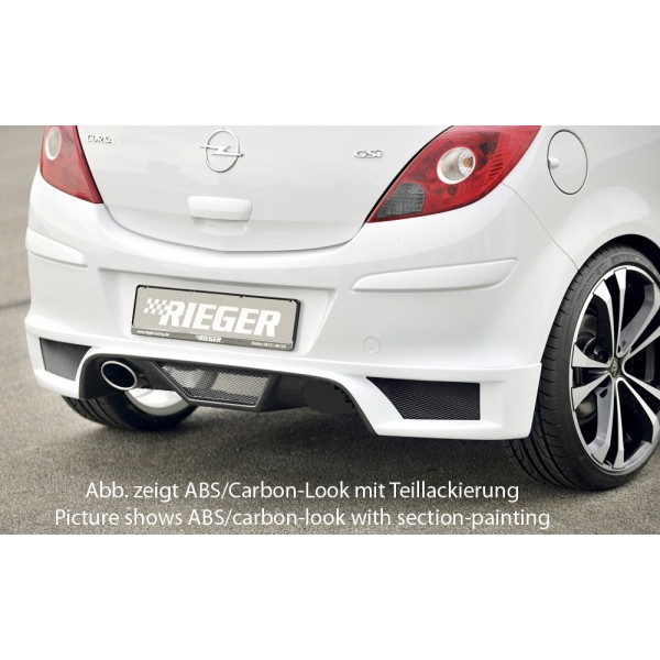 Rieger spoiler pod zadní nárazník pro Opel Corsa D 3-dvéř., 5-dvéř. vč. faceliftu r.v. 01/11-, 07/06-12/10, plast ABS bez povrchové úpravy, pro koncovku vlevo