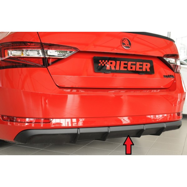 Rieger vložka zadního nárazníku pro Škoda Superb III 3T, 3V combi, sedan vč. faceliftu, plast ABS bez povrchové úpravy, pro vozy s tažným zařízením