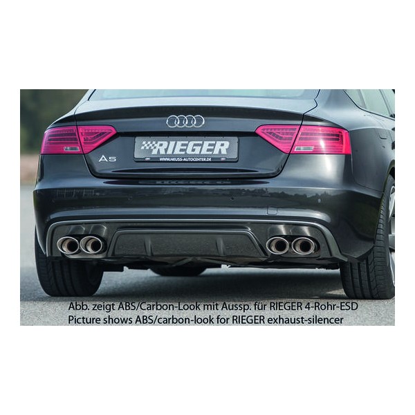 Rieger vložka zadního nárazníku pro Audi A5 S5 B8, B81 Sportback po faceliftu, plast ABS lakovaný do černé lesklé barvy, S-Line, pro orig. dvojité koncovky na obou stranách