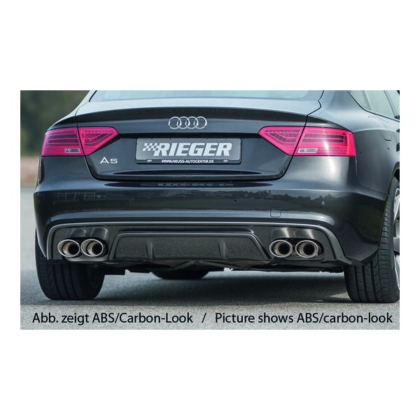 Rieger vložka zadního nárazníku pro Audi A5 S5 B8, B81 Sportback po faceliftu, plast ABS lakovaný do černé lesklé barvy, pro dvojité koncovky na obou stranách 115x85 mm
