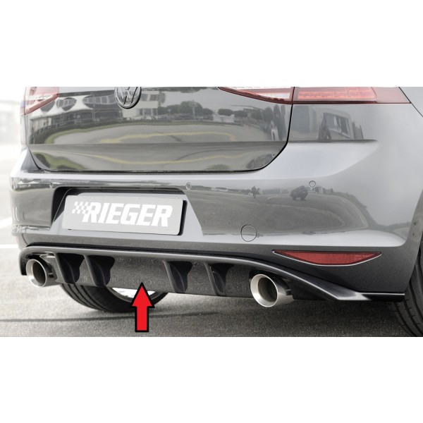 Rieger vložka zadního nárazníku pro Volkswagen Golf 7 vč. GTI, GTI Clubsport 3-dvéř., 5-dvéř. před faceliftem, plast ABS lakovaný do černé lesklé barvy, pro sportovní koncovky na obou stranách 100 mm