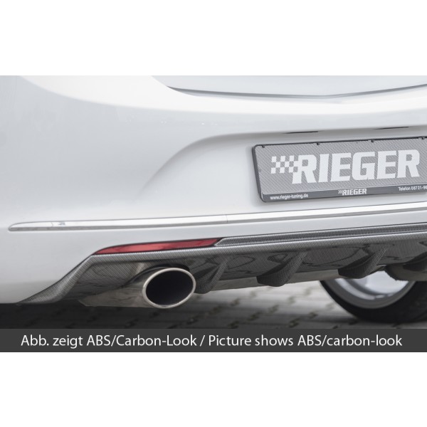 Rieger vložka zadního nárazníku pro Opel Astra J 5-dvéř., hatchback po faceliftu, plast ABS lakovaný do černé lesklé barvy, pro sportovní koncovku vlevo 140x90 mm