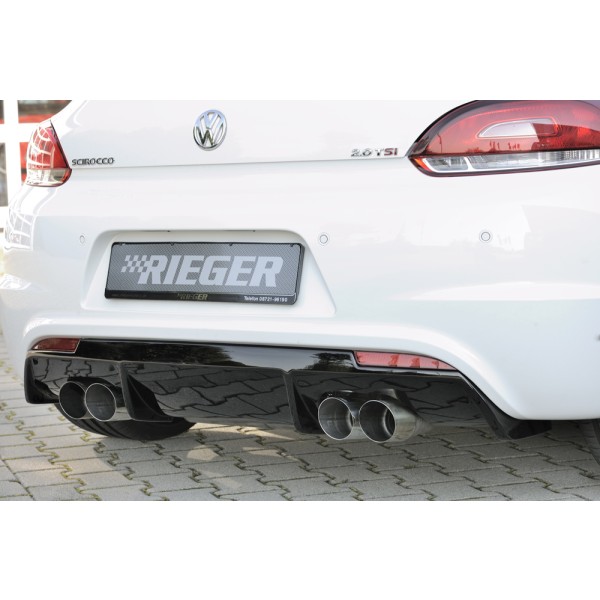 Rieger vložka zadního nárazníku pro R-Line zadní nárazník pro Volkswagen Scirocco 3 13 2-dvéř. vč. faceliftu, plast ABS lakovaný do černé lesklé barvy, pro dvojité koncovky na obou stranách 4x90 mm