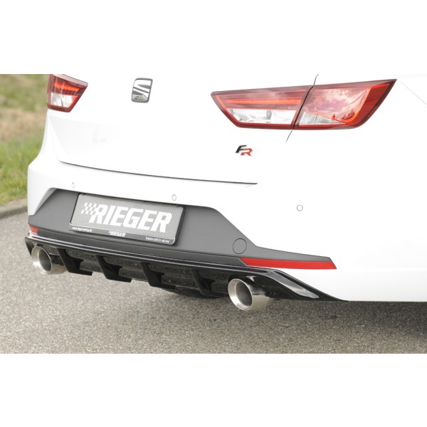 Rieger vložka zadního nárazníku pro Seat Leon FR 5F 5-dvéř. (ST/Combi) před faceliftem, plast ABS lakovaný do černé lesklé barvy, pro sportovní koncovky na obou stranách 100 mm