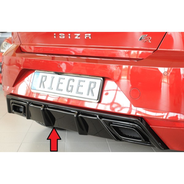 Rieger vložka zadního nárazníku pro Seat Ibiza KJ 5-dvéř., plast ABS lakovaný do černé lesklé barvy, pro orig. výfukový systém