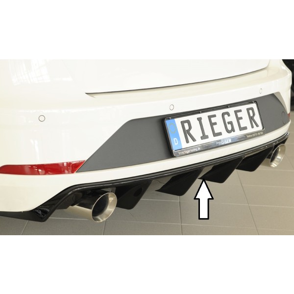Rieger vložka zadního nárazníku pro Seat Leon FR 5F 5-dvéř. (ST/Combi) po faceliftu, plast ABS lakovaný do černé lesklé barvy, pro sportovní koncovky na obou stranách o průměru 100mm