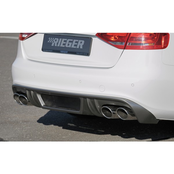 Rieger vložka zadního nárazníku pro Audi A4 S4 B8, B81 avant, sedan před faceliftem, plast ABS s povrchovou úpravou Carbon-Look, S-Line, pro sportovní koncovky na obou stranách 4x115x85 mm