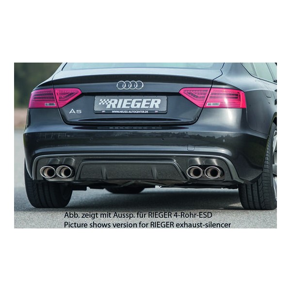 Rieger vložka zadního nárazníku pro Audi A5 B8, B81 Sportback po faceliftu, plast ABS s povrchovou úpravou Carbon-Look, S-Line, pro orig. dvojitou koncovku vlevo
