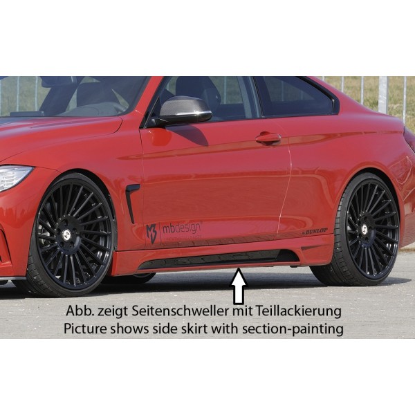 Rieger boční práh mont. strana levá pro BMW řada 4 F32, F33 coupe (3-dvéř.), kabriolet vč. faceliftu, r.v. 03/13-06/15, 07/15-, 11/12-06/15, plast ABS s povrchovou úpravou Carbon-Look, s prolisem a výřezem