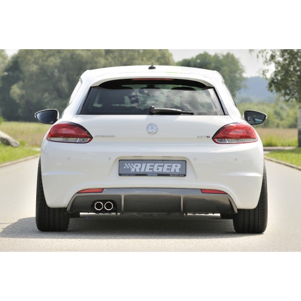 Rieger vložka zadního nárazníku pro R-Line zadní nárazník pro Volkswagen Scirocco 3 13 2-dvéř. vč. faceliftu, plast ABS s povrchovou úpravou Carbon-Look, pro orig. dvojitou koncovku vlevo